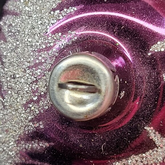 Pink Indent Finial Glass Christmas Tree Ornament Reflector Glitter Vtg Retro MCM - Picture 4 of 8